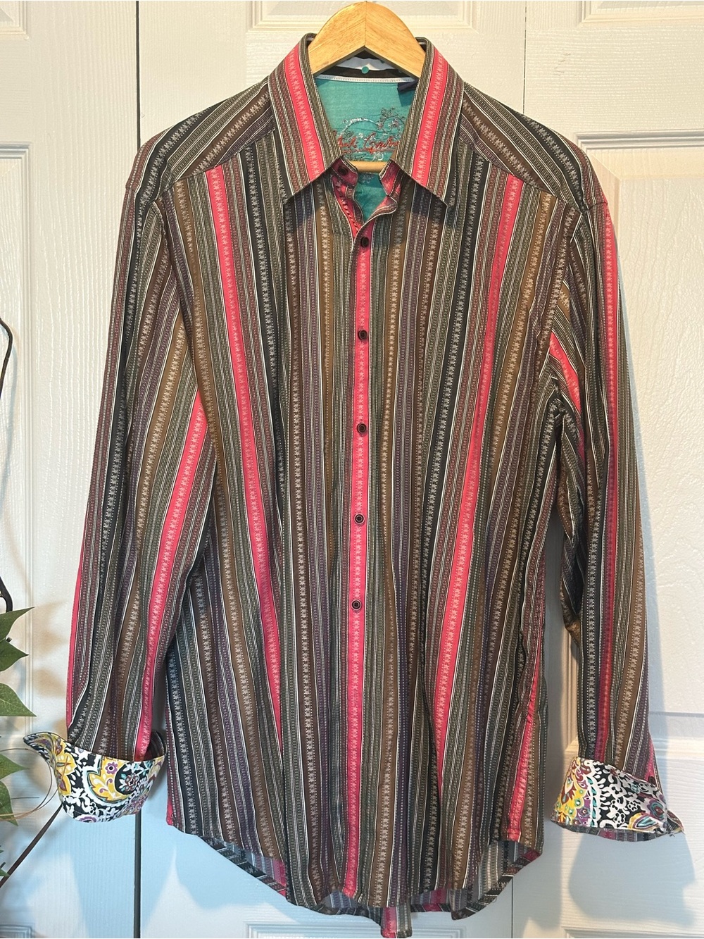 Robert Graham Brown and Pink Vertical Stripe Button-Down Shirt